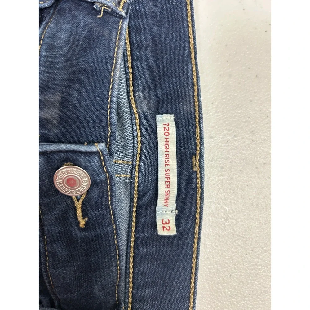 Levis 720 High Rise Super Skinny Jeans Dark Wash Indigo Womens 32 Stretch‎ 4864